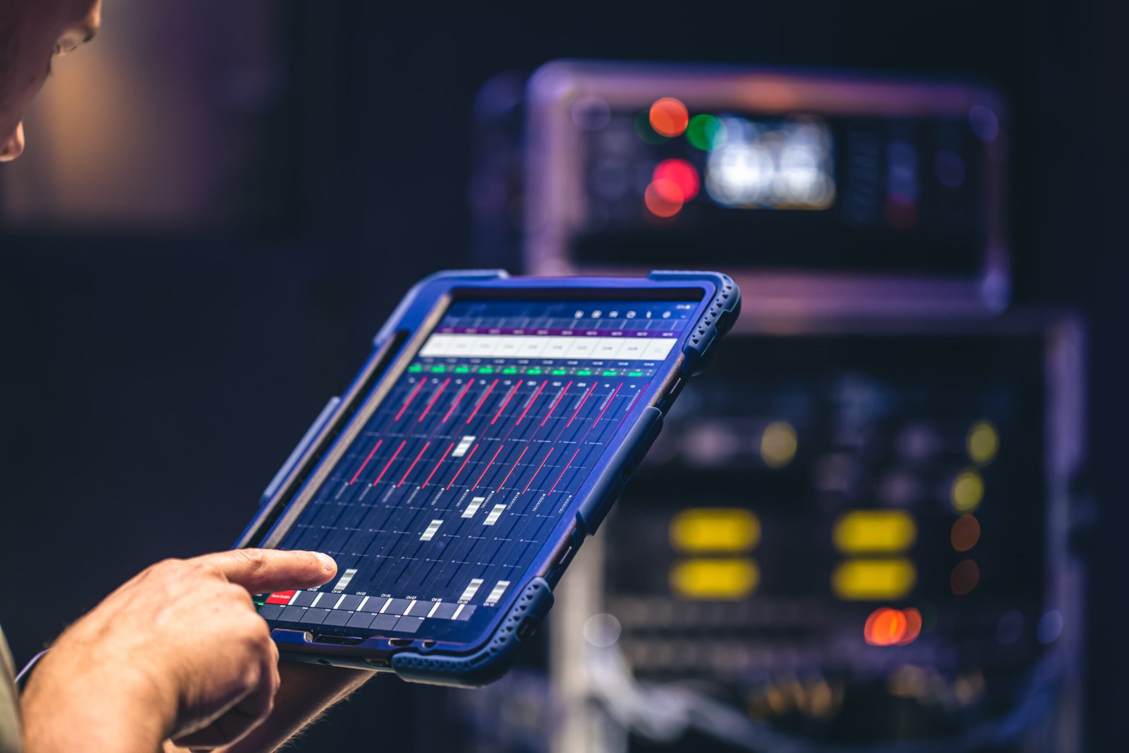 Equipo industrial con sensores y métricas de mantenimiento predictivo en pantalla técnica